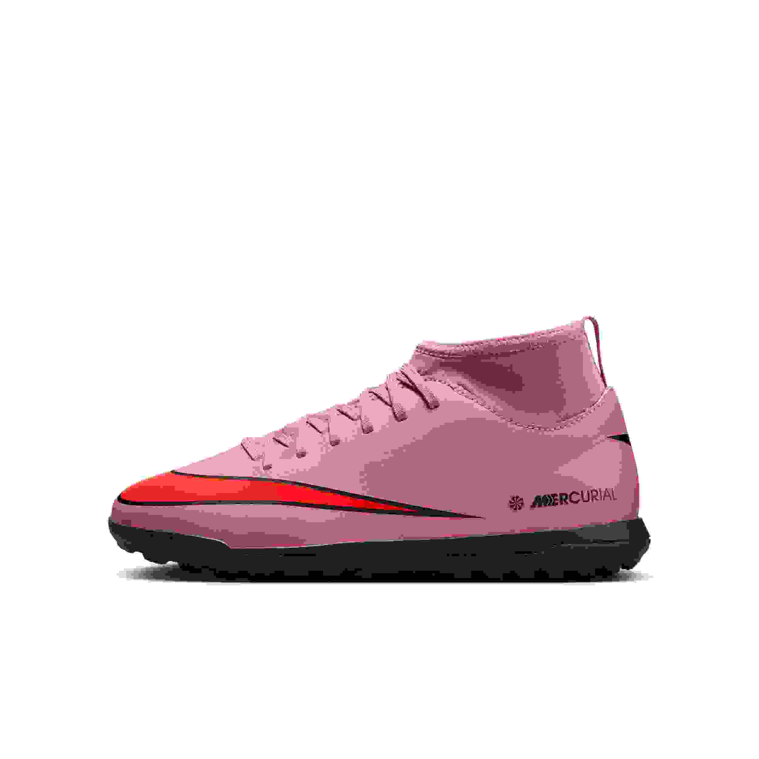 Nike Jr. Mercurial Superfly 10 Club Turf Grade School Kids' "Flamingo/Crimson/Black" Soccer Shoe